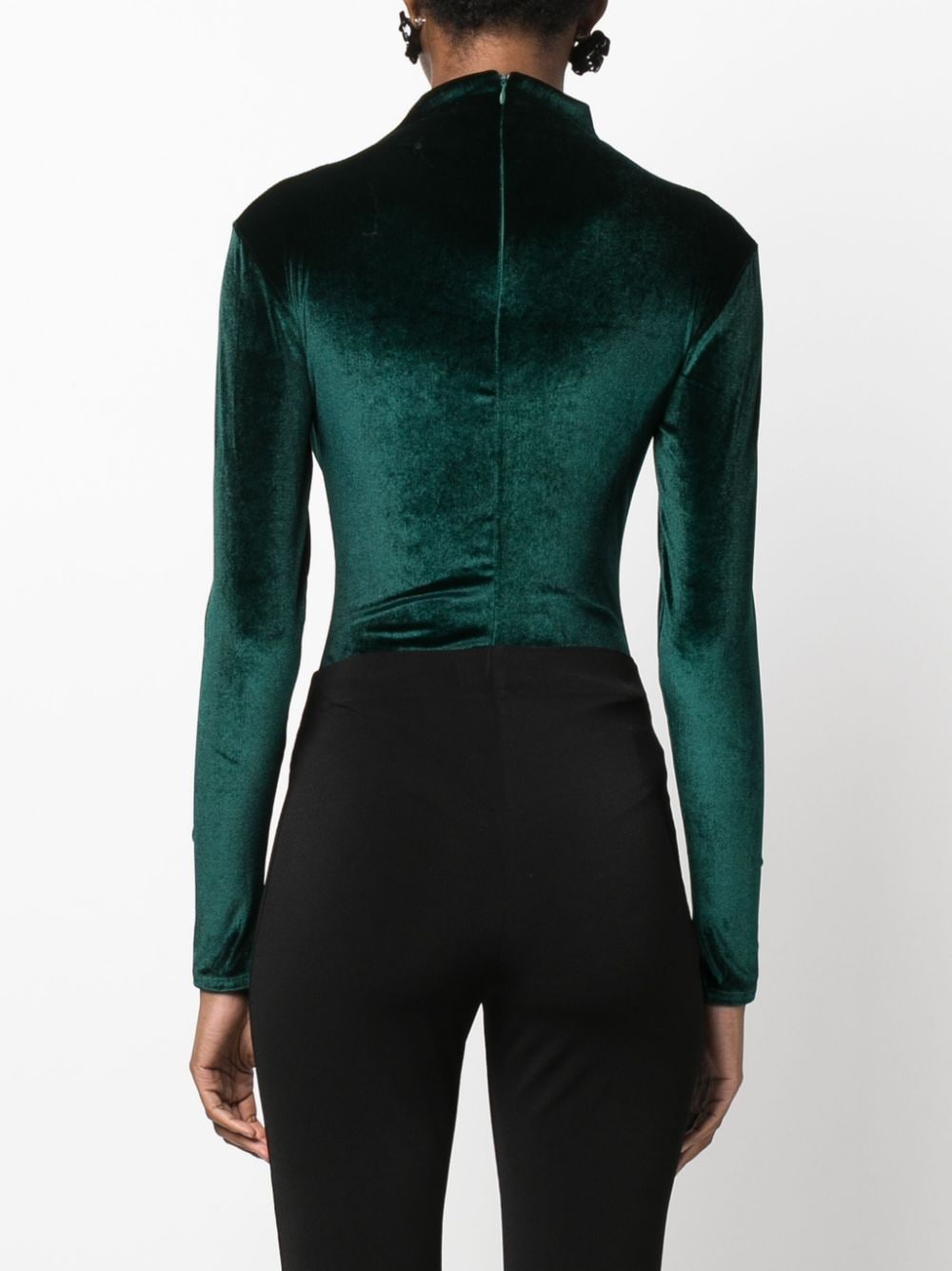 Shop Atu Body Couture Mock-neck Velvet Bodysuit In Green