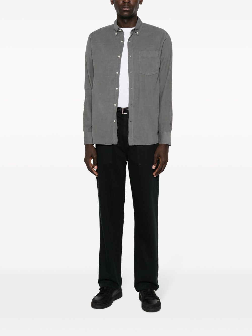 Shop Officine Generale Long-sleeve Corduroy Shirt In Grey