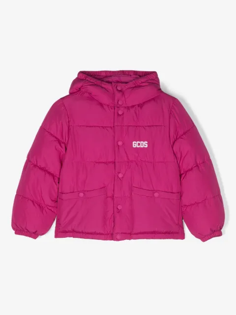 Gcds Kids logo-print padded hooded jacket