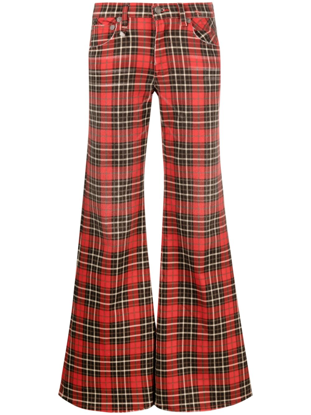 Shop R13 Plaid-check Low-rise Flared Jeans In Rot