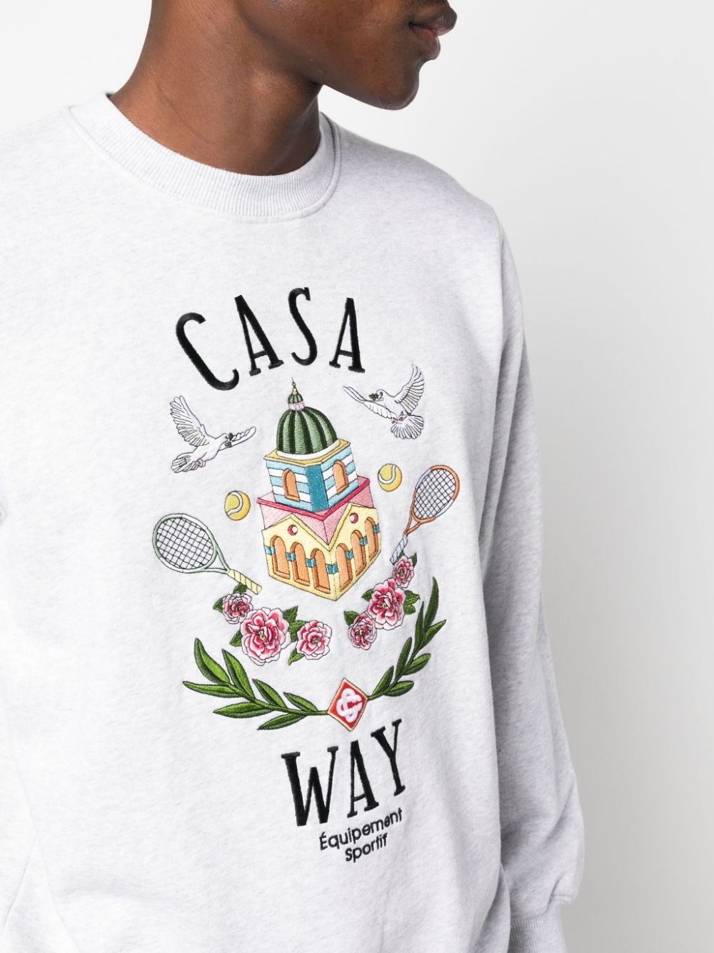Shop Casablanca Casa Way-embroidered Cotton Sweatshirt In Grey