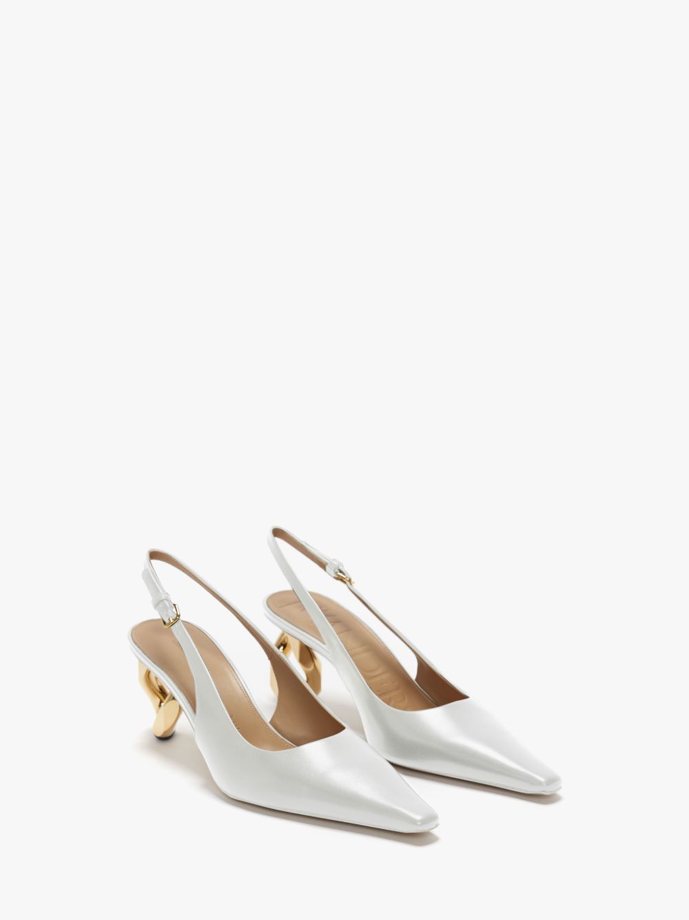 Shop Jw Anderson Chain Heel Leather Slingback Sandals In White