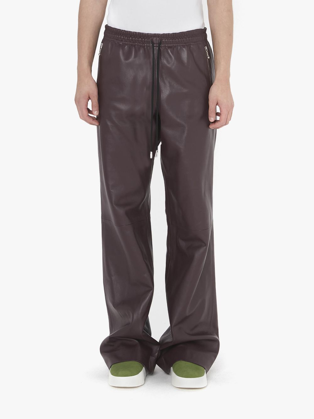 Shop Jw Anderson Drawstring Wide Leg Leather Trousers In Brown