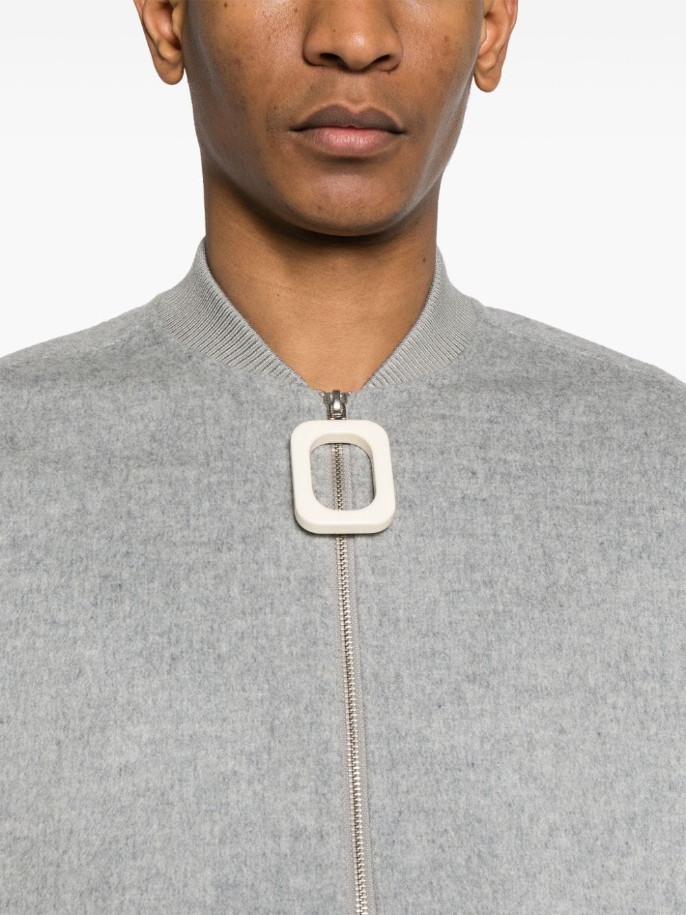Shop Jw Anderson Oversized Wool Bomber Jacket With Logo Patch In Grey