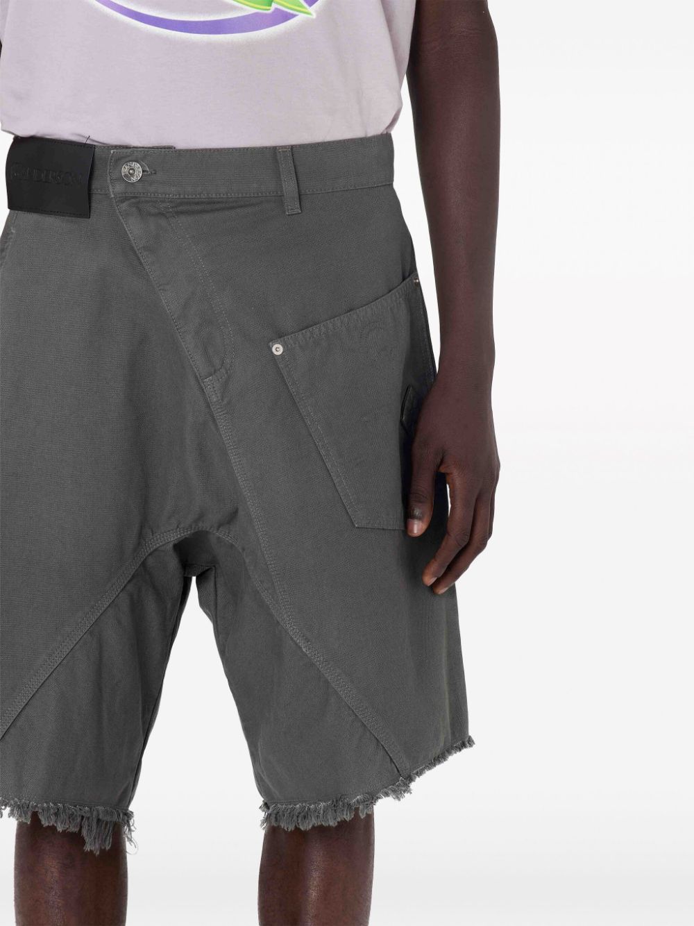 Shop Jw Anderson Deconstructed Frayed Cotton Shorts In Grey