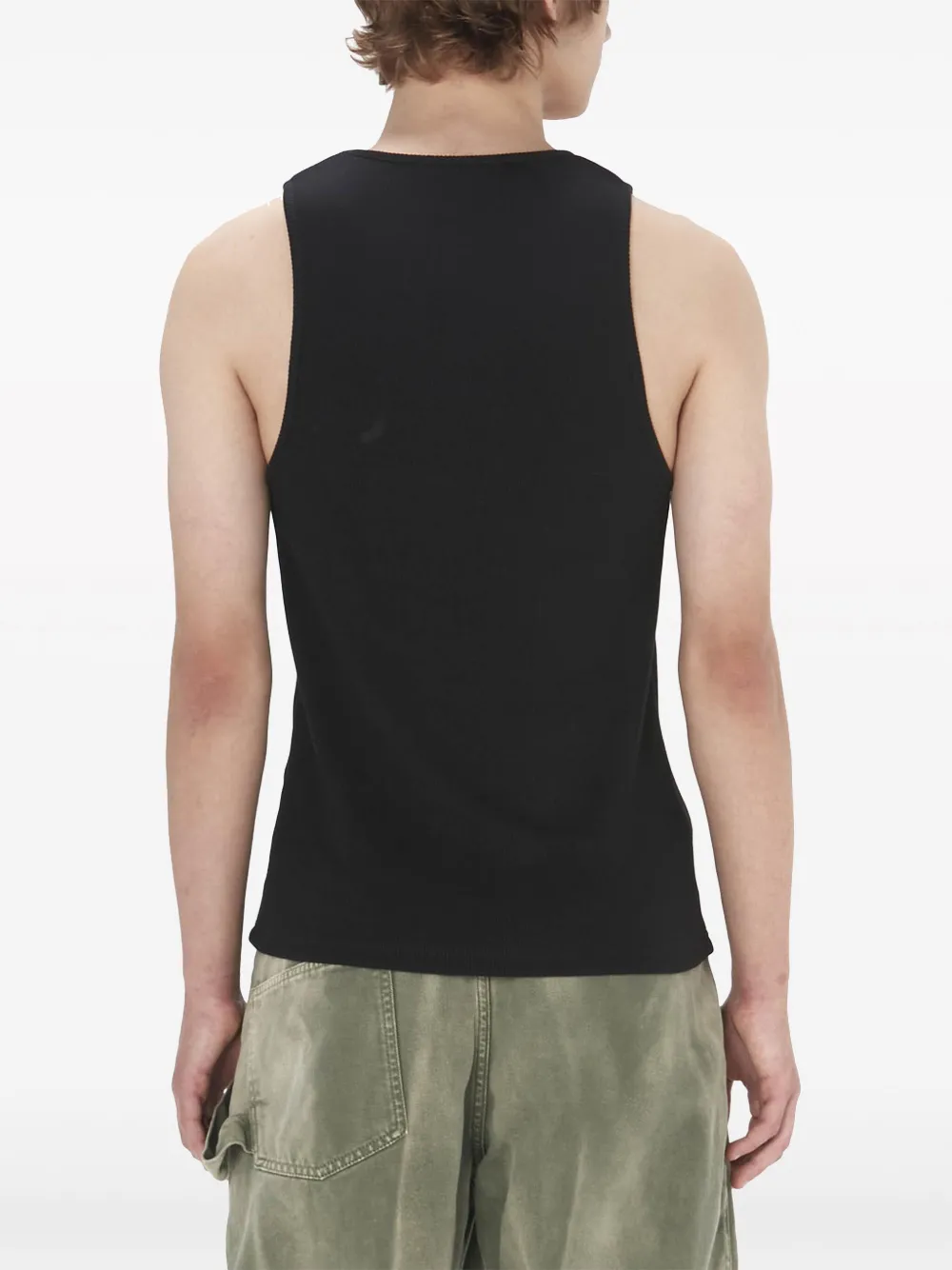 Shop Jw Anderson Logo-embroidered Ribbed-knit Tank Top In Black