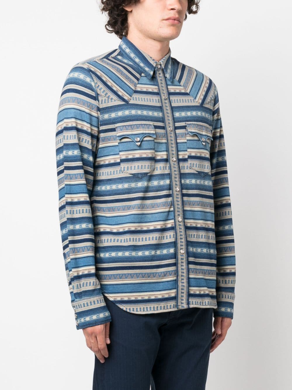 Shop Ralph Lauren Rrl Buffalo Western Jacquard Cotton Shirt In Blau