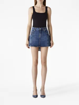 [alexander mcqueen]ロゴパッチ アシンメトリーデニムスカート MCQUEEN デニム ミディスカート アシンメトリー | THE OUTNET