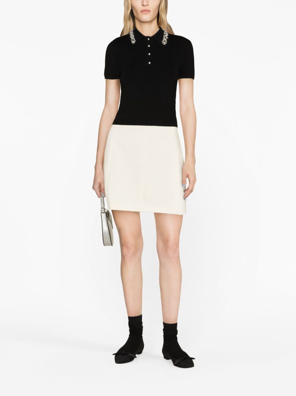 alice + olivia Meda pearl-collar polo shirt - Zwart