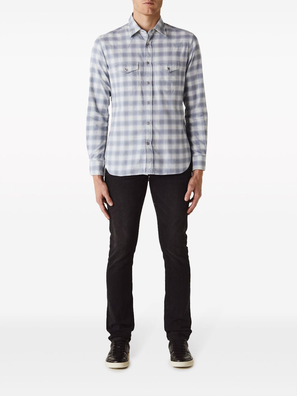 TOM FORD check-print cotton shirt - Blauw