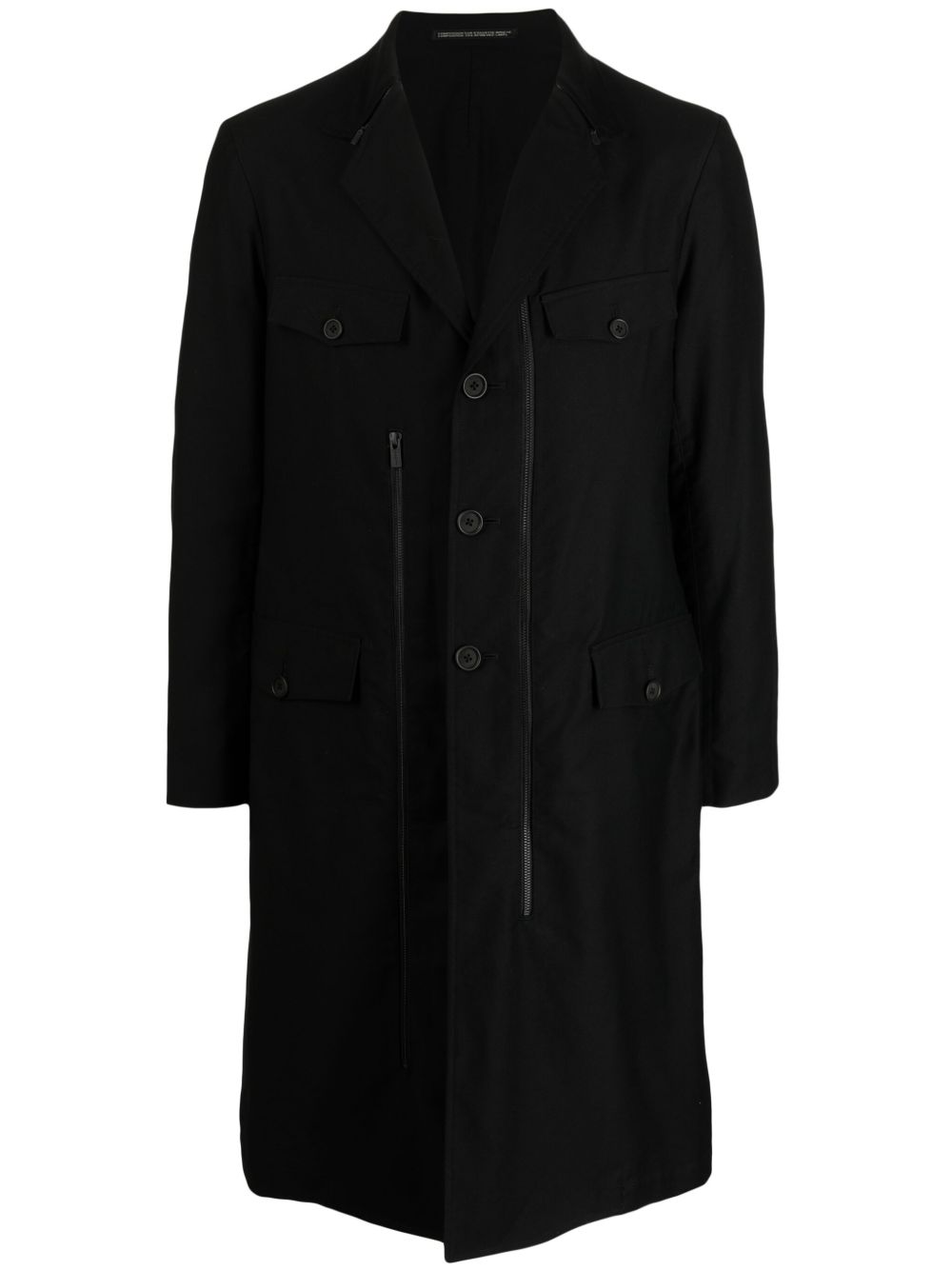 Yohji Yamamoto Single-breasted Notched Cotton Coat In Black