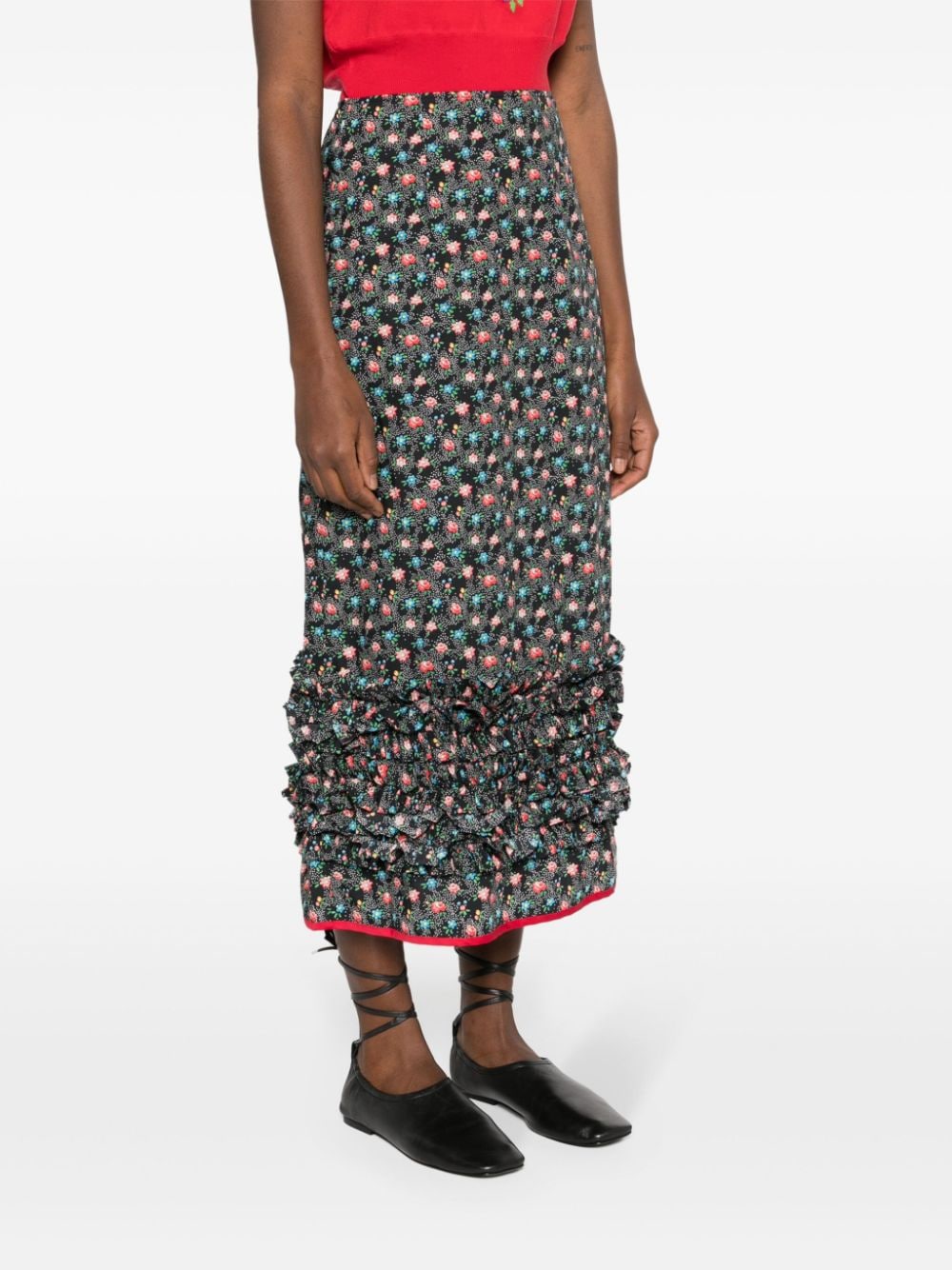 Shop Molly Goddard Delia Floral-print Ruffled Skirt In Black