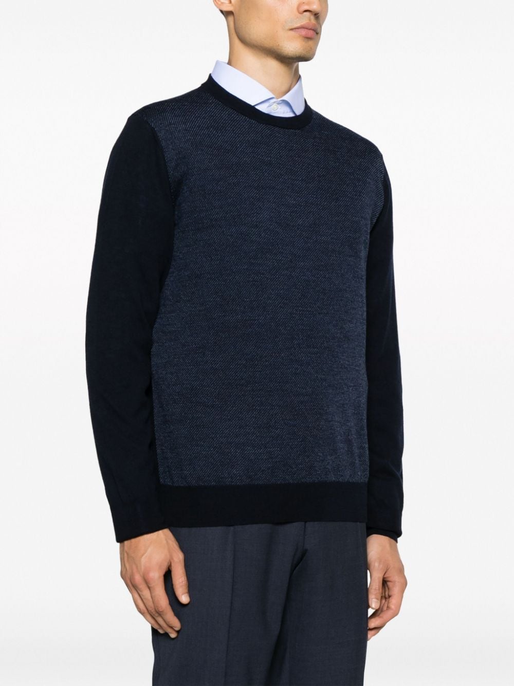Shop Canali Colour-block Long-sleeve Wool Jumper In Blue