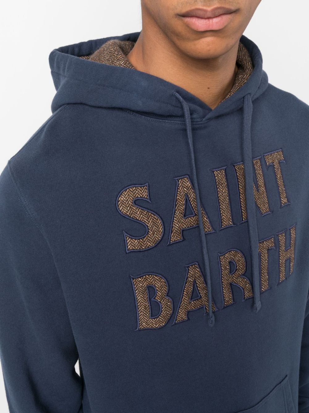 Shop Mc2 Saint Barth Logo-patch Cotton Hoodie In Blue