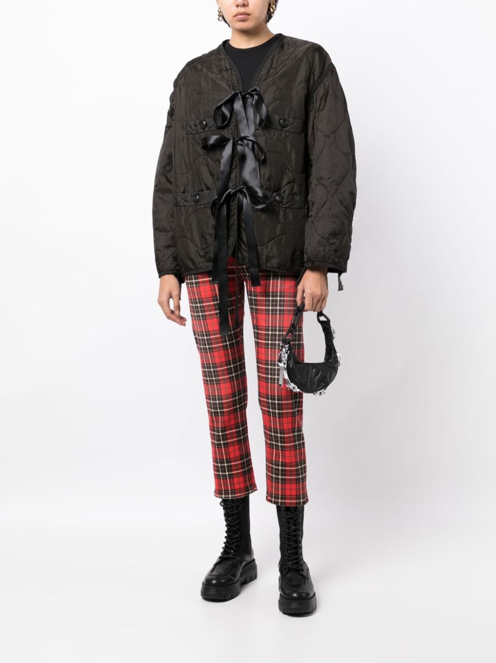 R13 tartan-check low-rise cropped jeans - Rood