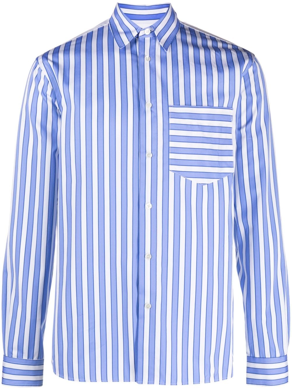 Shop Jw Anderson Striped Panelled Cotton Shirt In Blue
