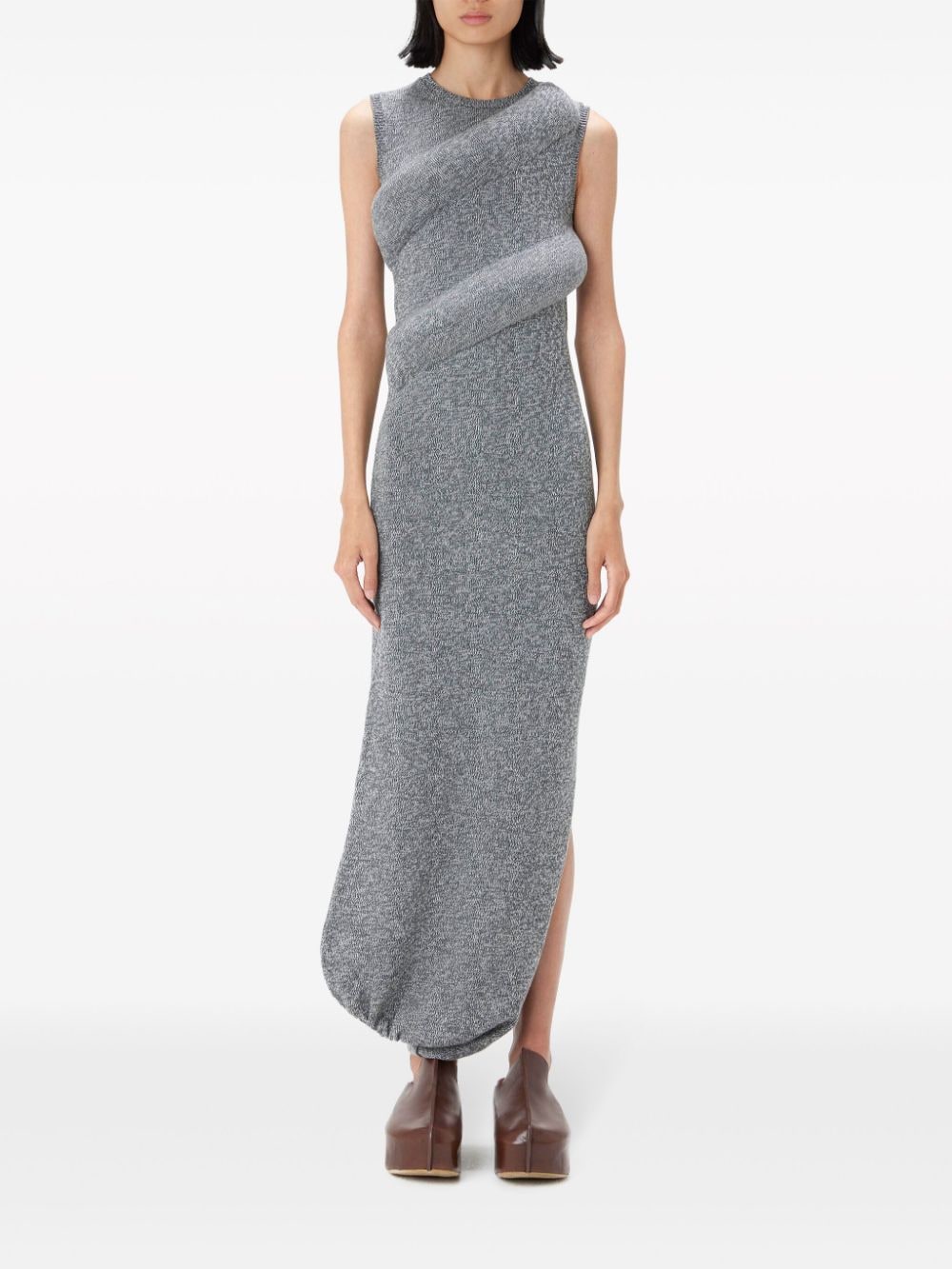 Shop Jw Anderson Padded Knitted Maxi Dress In Grey