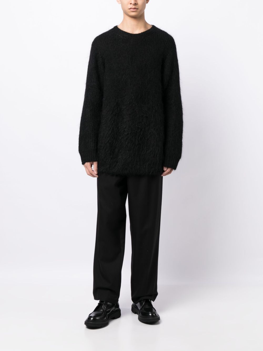 Yohji Yamamoto fleece-textured crew-neck jumper - Zwart
