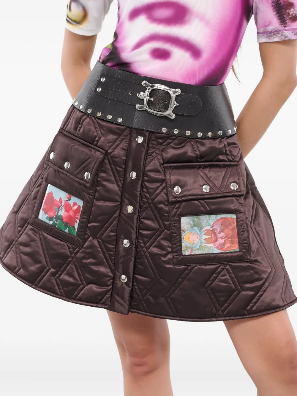 Chopova Lowena Ridge Puffer Mini Skirt In Brown