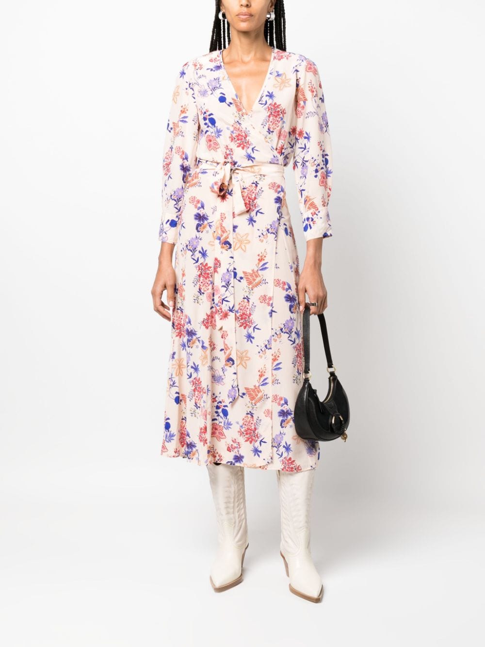 Shop Forte Forte Belle De Jour Floral-print Wrap Dress In Neutrals