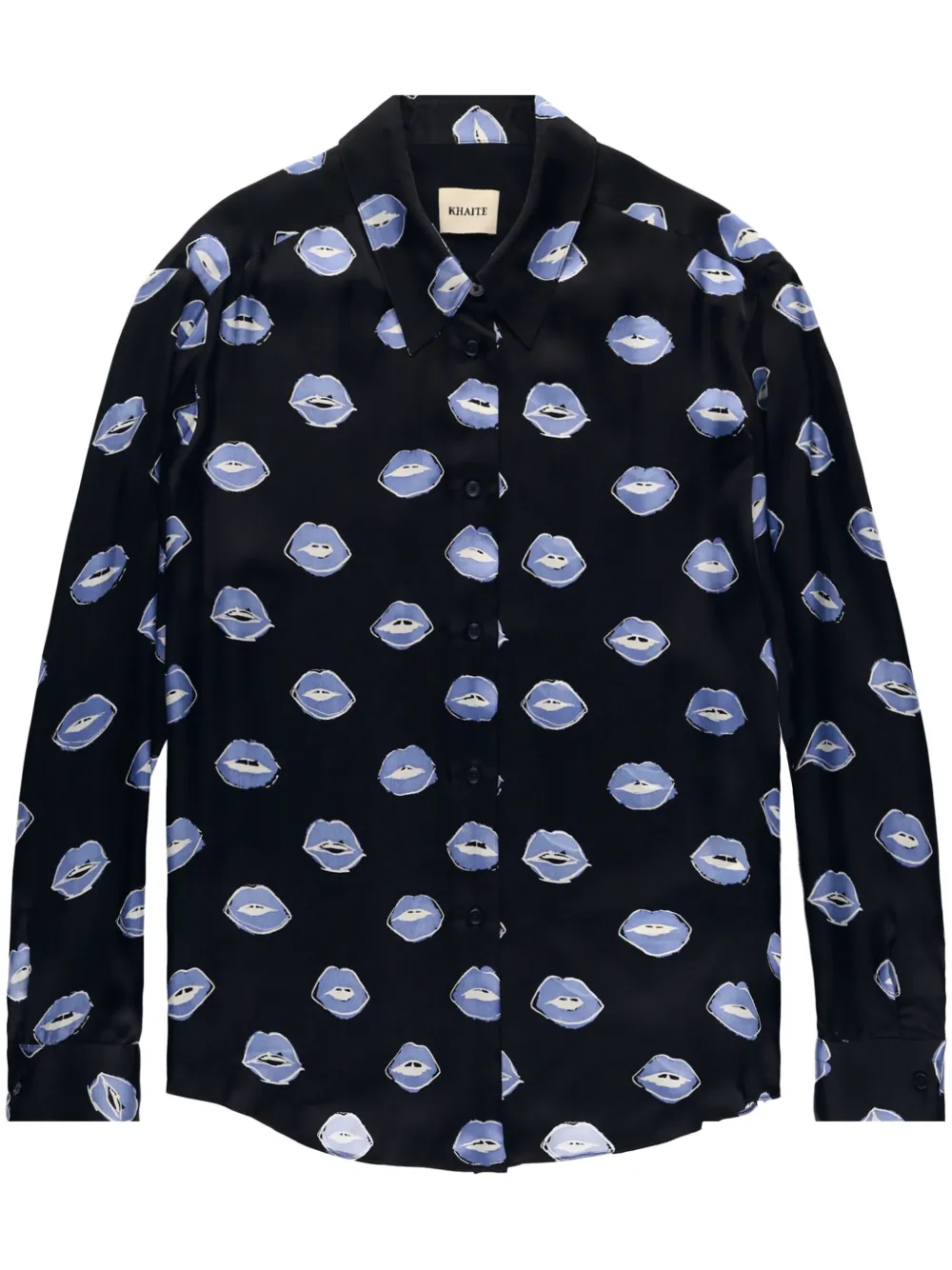 Khaite Argo Kiss Print Cupro Button-Up Blouse in Cream /Red | Smart Closet