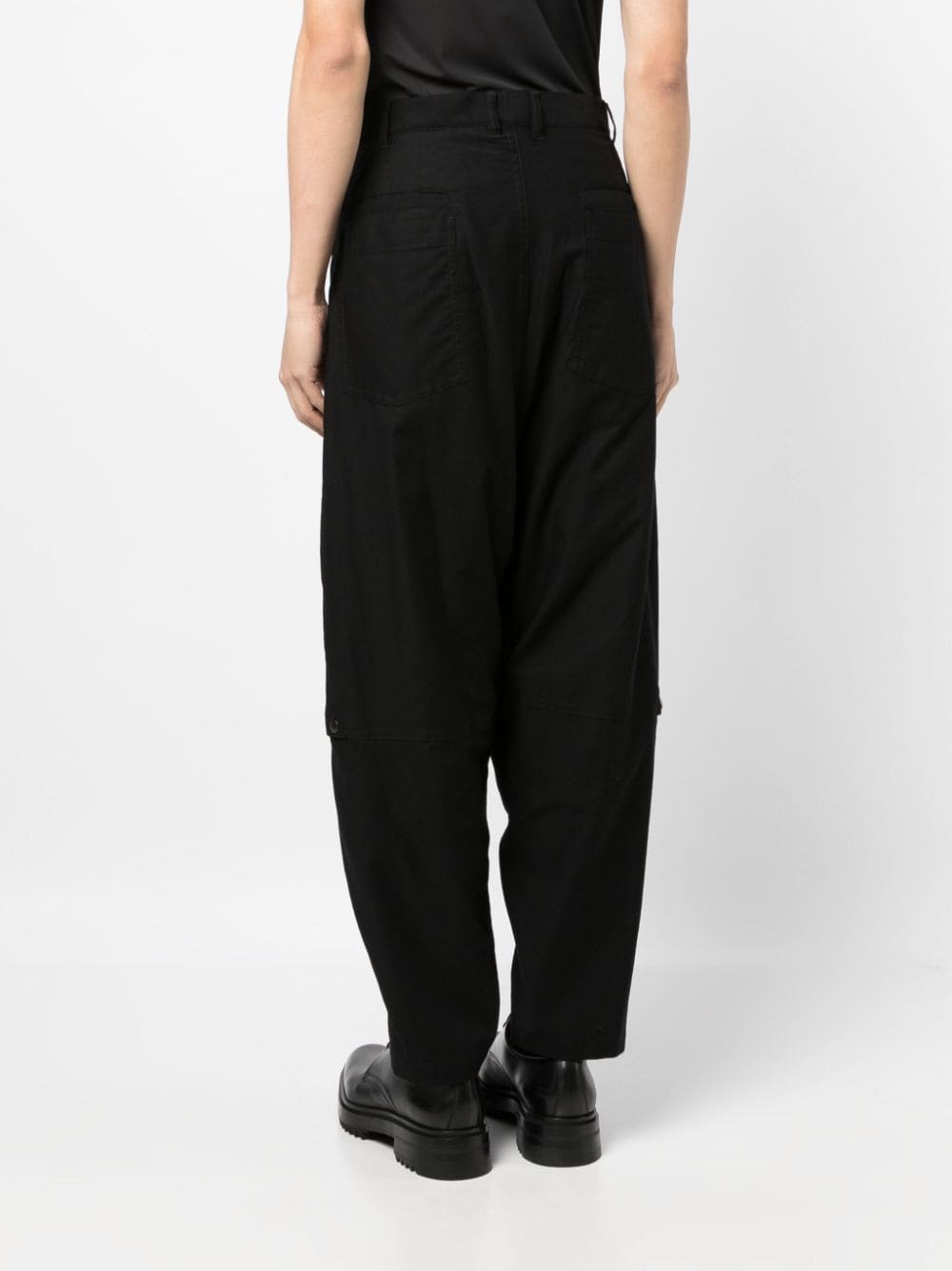 Shop Yohji Yamamoto Cropped Cotton Trousers In Black