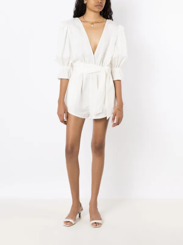Adriana Degreas Orquidea Vintage linen-blend Playsuit White FARFETCH PH