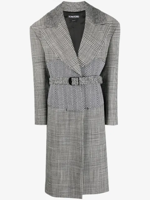 TOM FORD patchwork belted wool coat