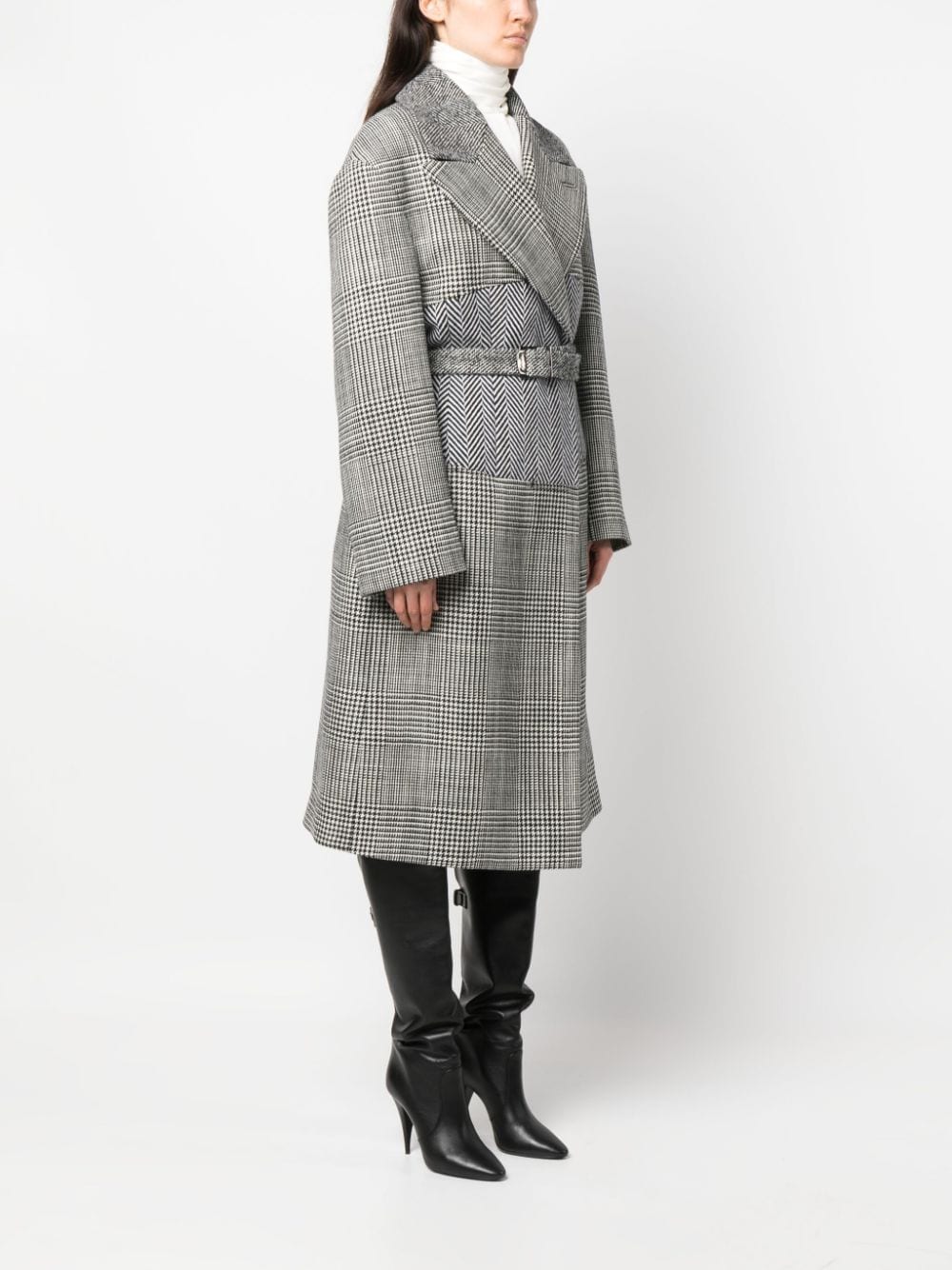 Shop Tom Ford Houndstooth-pattern Belted Coat In Black