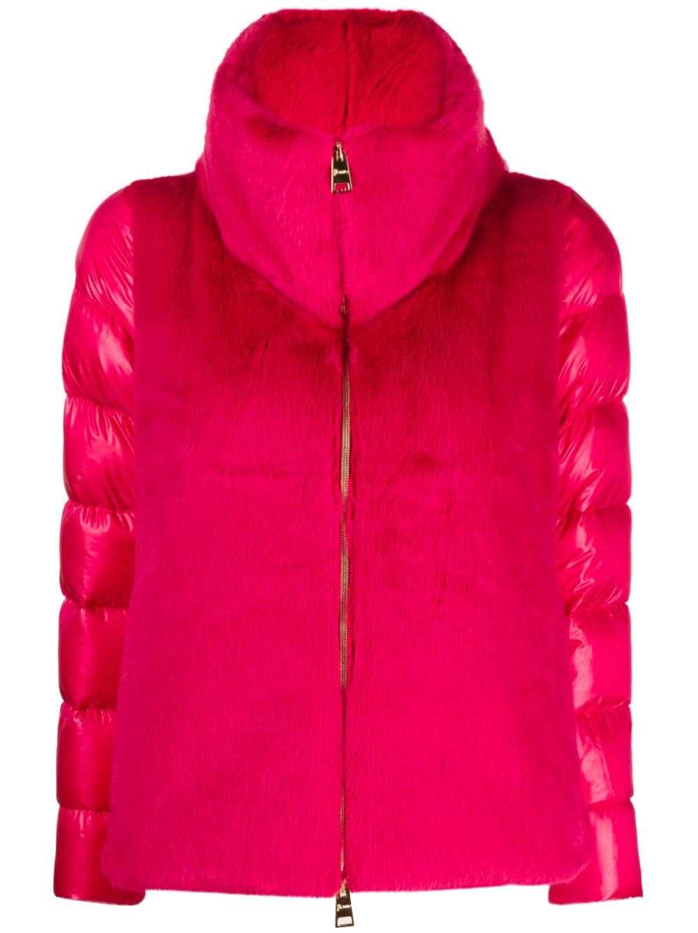 Herno Faux-shearling Panel Quilted Jacket In Pink