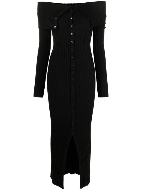 Blumarine off-shoulder ribbed-knit wool dress