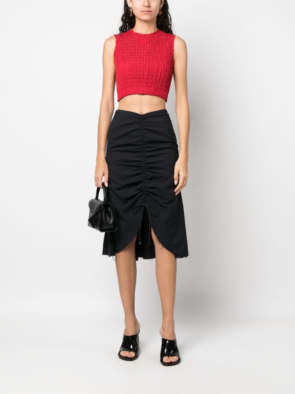 Shop Patou Smocked Crop Top In Red
