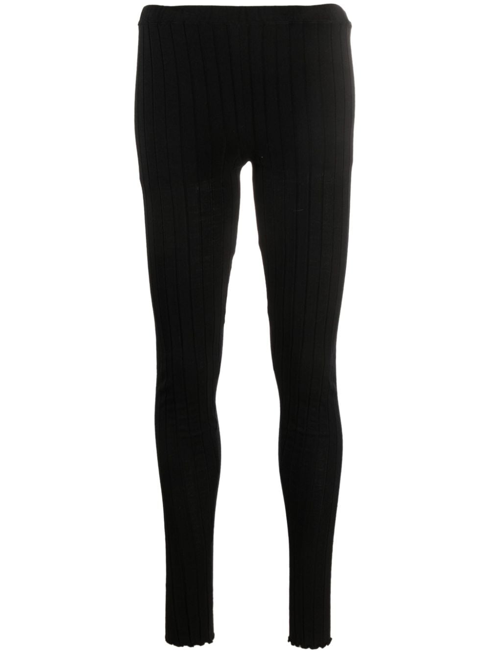 Blumarine Stripe-pattern Wool Leggings In Black