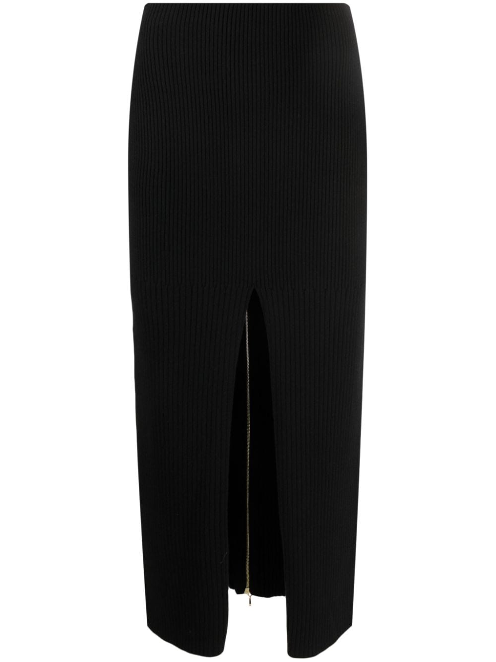 Patou Front-slit Ribbed-knit Midi Skirt In Black