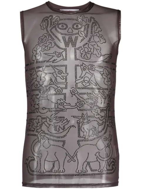 Walter Van Beirendonck camiseta de malla con detalles de strass