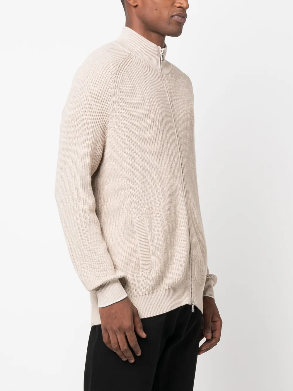 Brunello Cucinelli Ribbed-knit Zip-up Cardigan In Neutrals