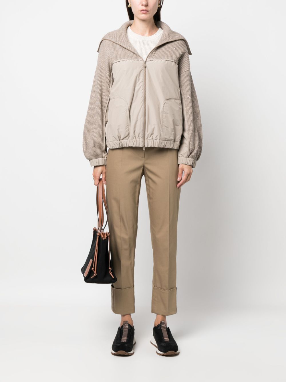 Brunello Cucinelli spread-collar kint-panelled jacket - Beige