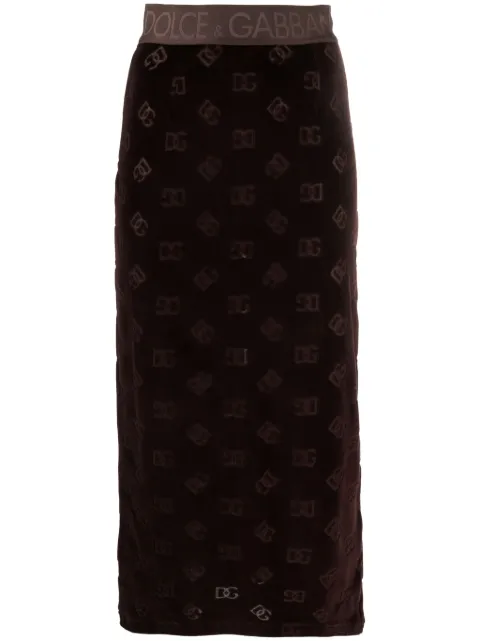 Dolce & Gabbana monogram-pattern logo-waistband midi skirt