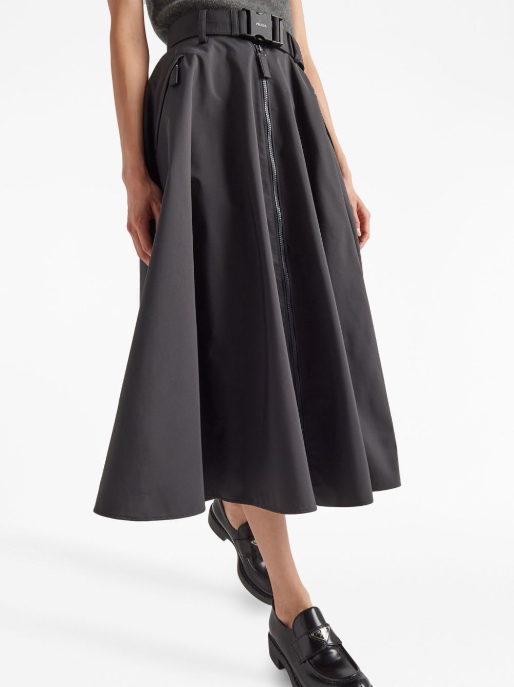 Shop Prada Zip-up Midi Skirt In Black