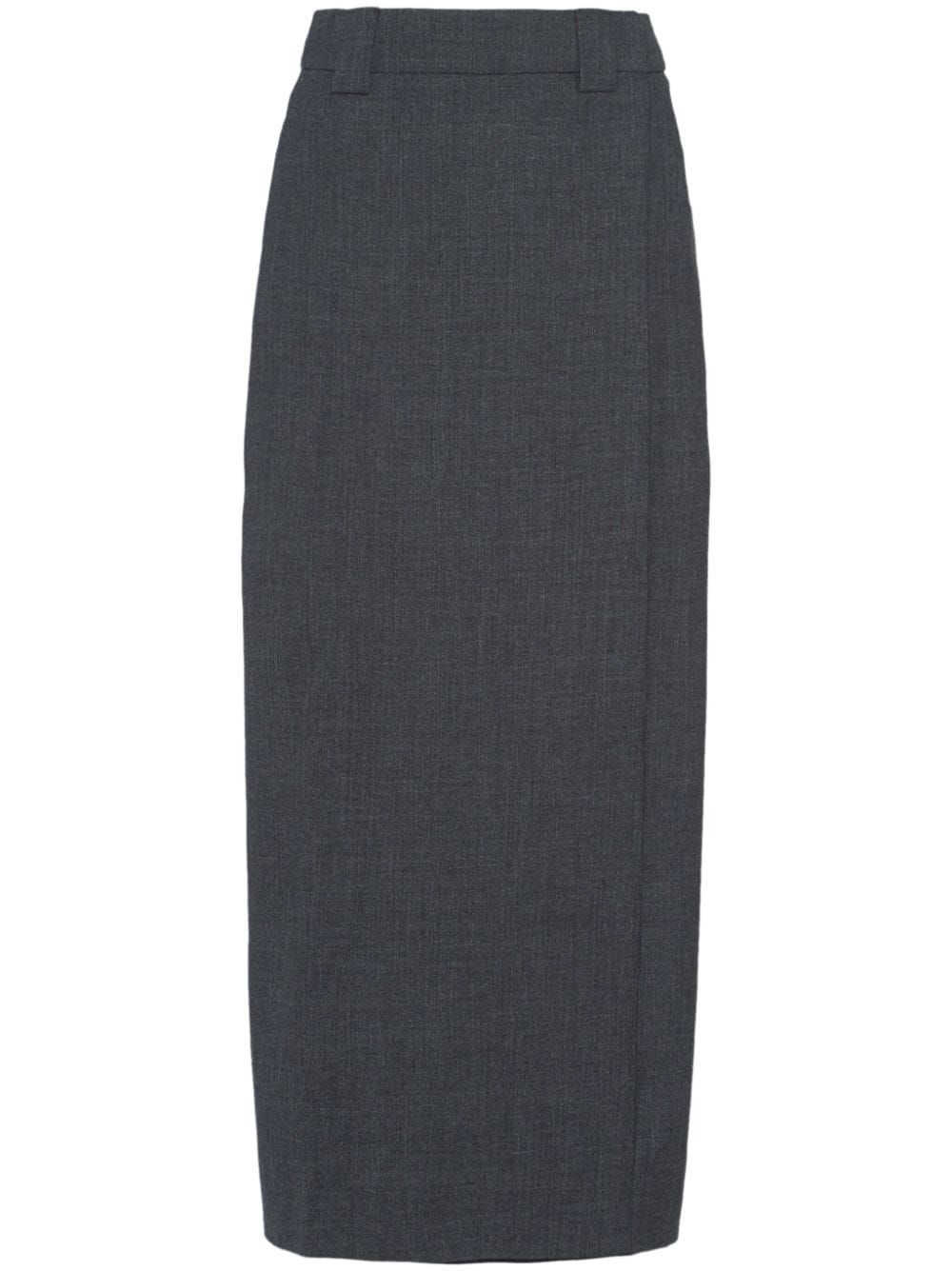Shop Prada Triangle-logo Wool Midi Skirt In Grey