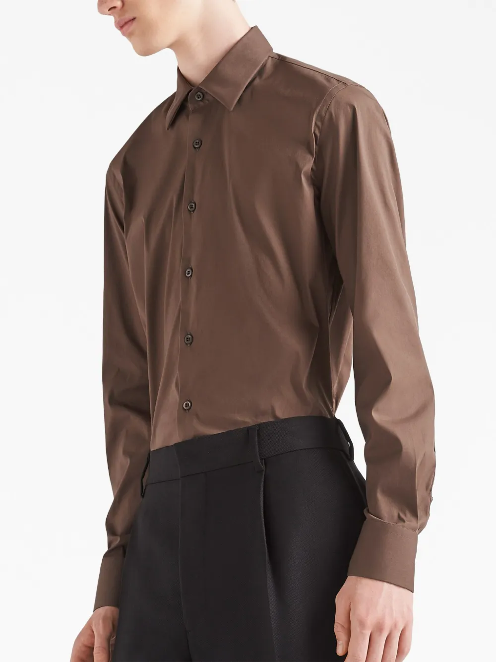 Prada long-sleeve Cotton Shirt | Brown | FARFETCH Prada long-sleeve Cotton Shirt | Brown | FARFETCH