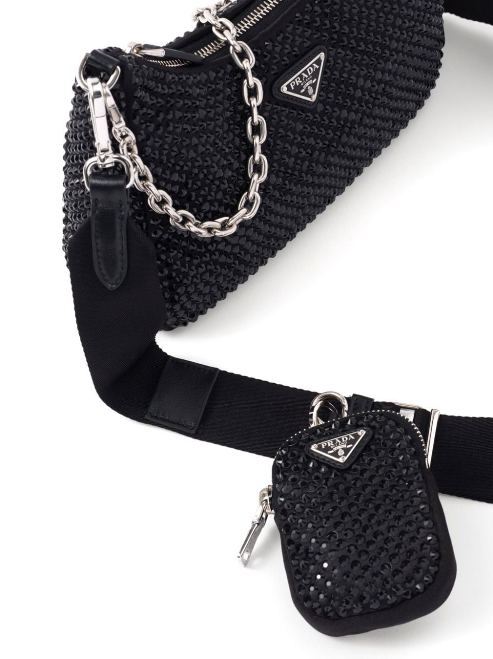 Shop Prada Re-edition 2005 Crystal-embellished Shoulder Bag In Black
