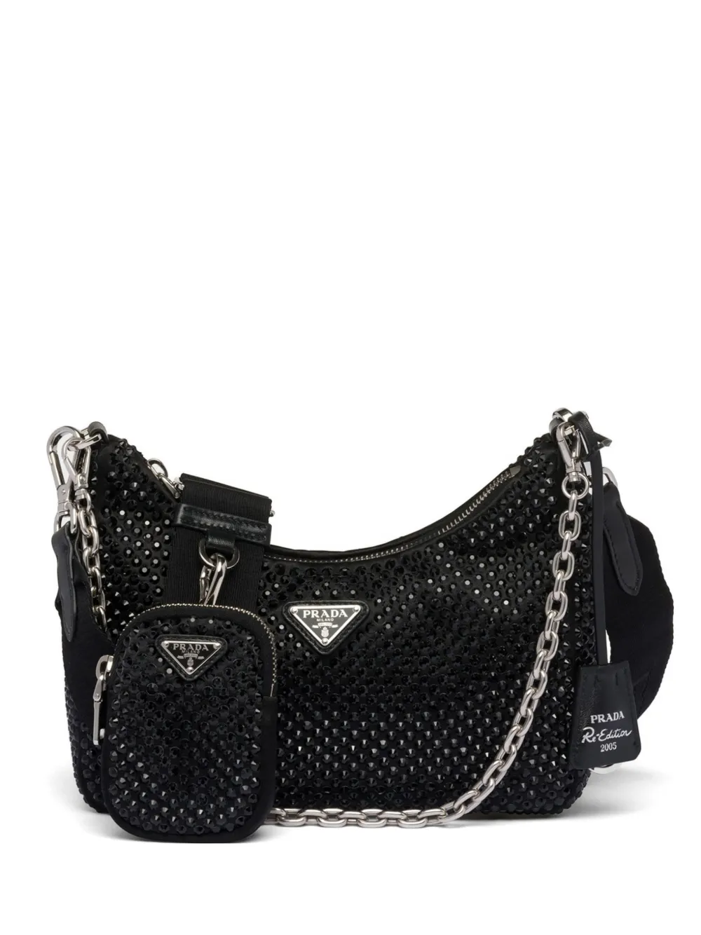 Prada Re-Edition crystal-embellished Shoulder Bag | Black | FARFETCH