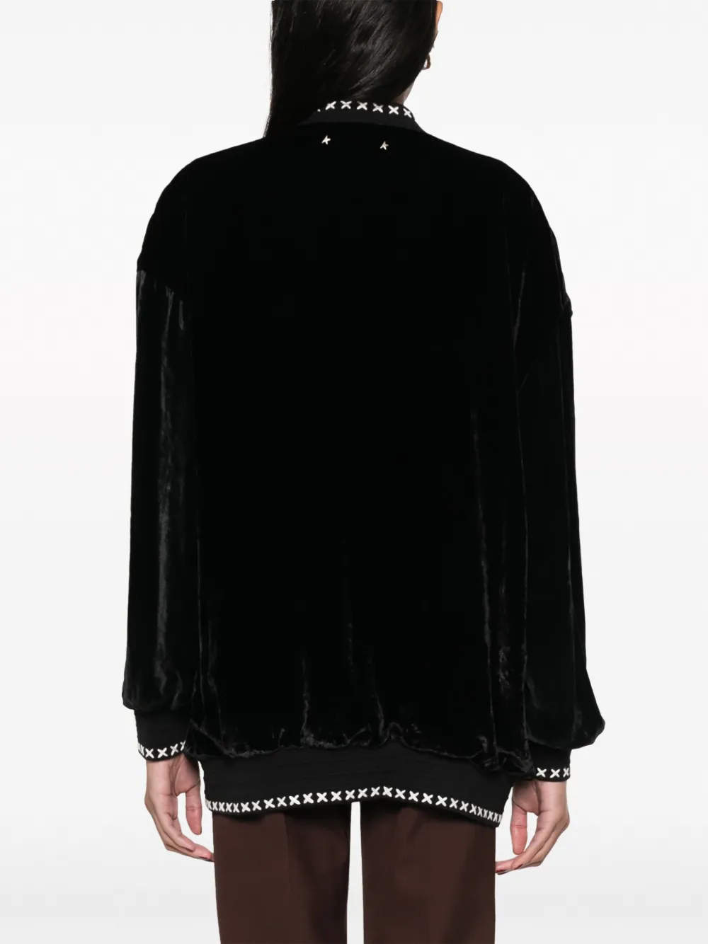 Shop Golden Goose Journey Embroidered Velvet Jacket Cardigan In Black