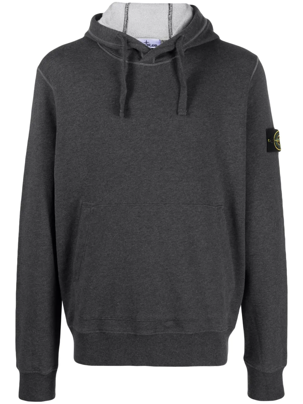 Stone Island Compass-motif Cotton Hoodie In Grey