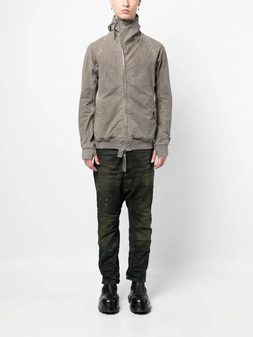 Boris Bidjan Saberi asymmetric cotton hooded jacket - Grijs