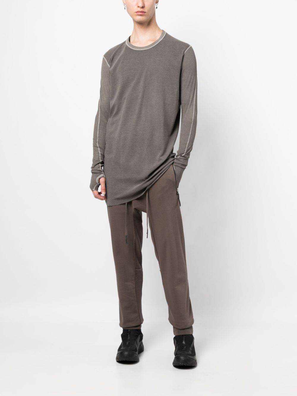 Boris Bidjan Saberi crew-neck long-sleeve cotton T-shirt - Grijs