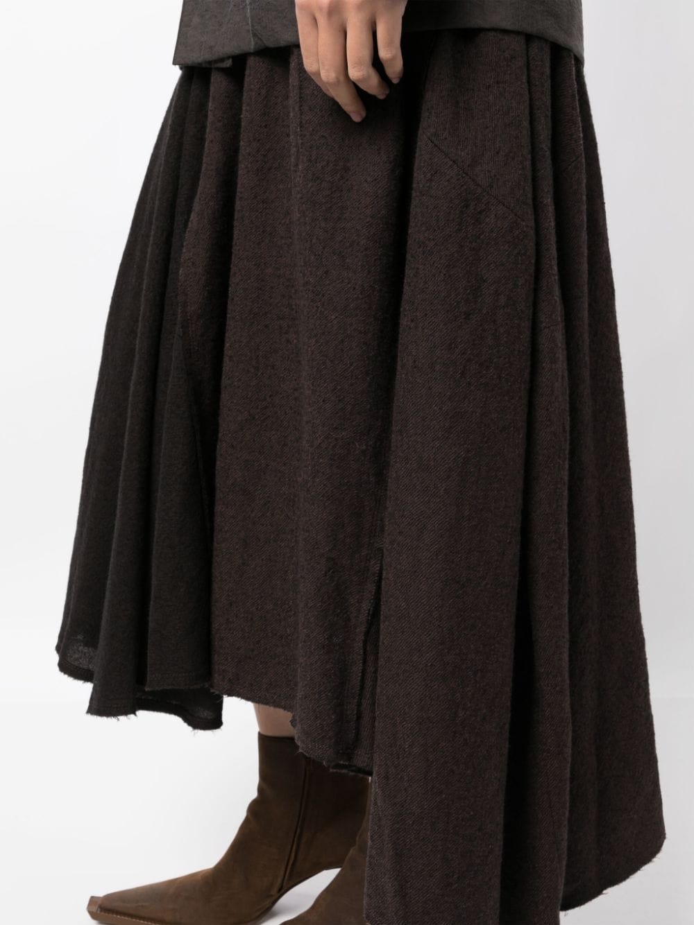 Shop Ziggy Chen Asymmetric Virgin Wool Midi Skirt In Brown