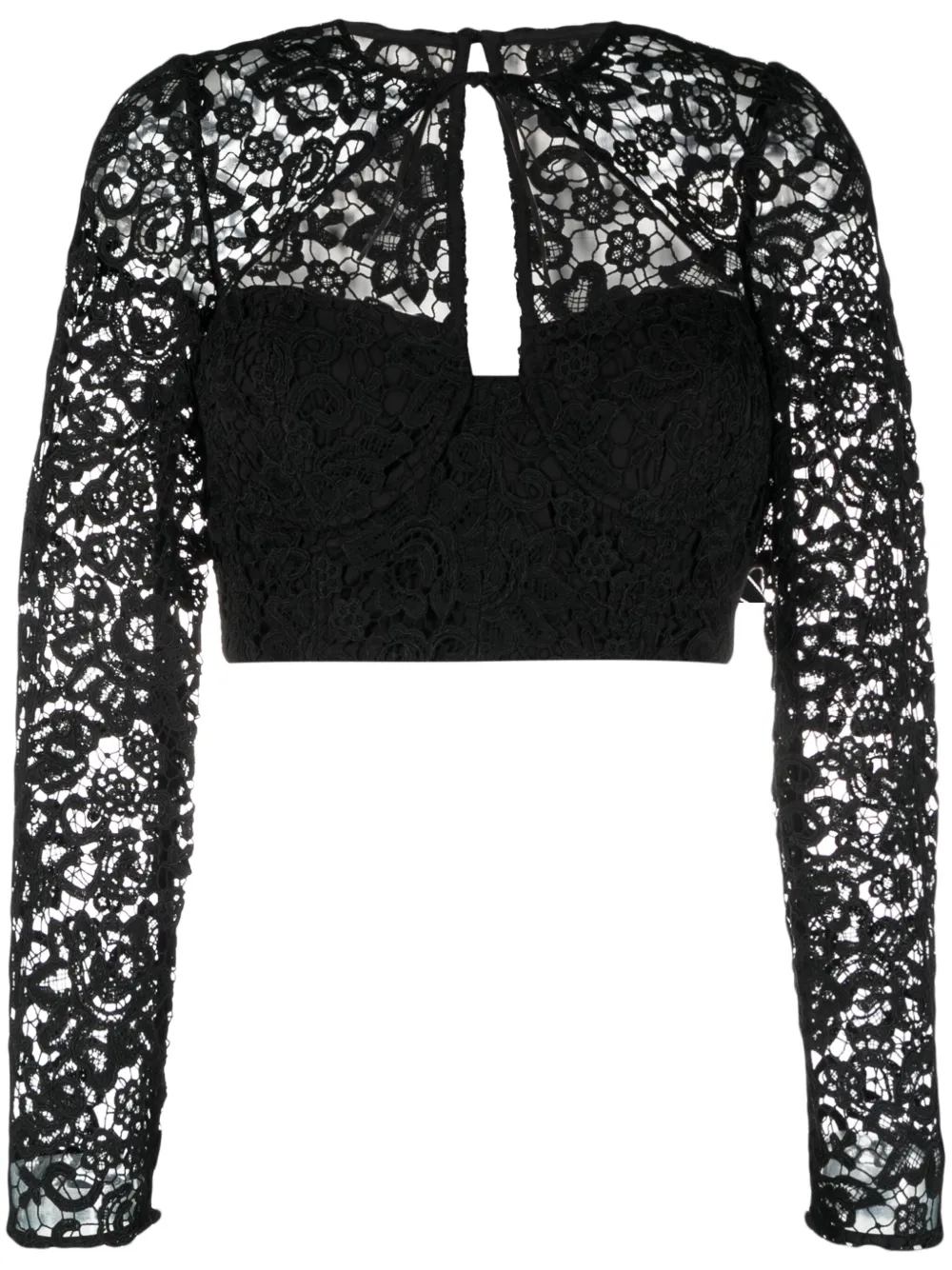 Self-portrait Self Portrait Women Top 'black Lace Tie Neck Crop' In Black