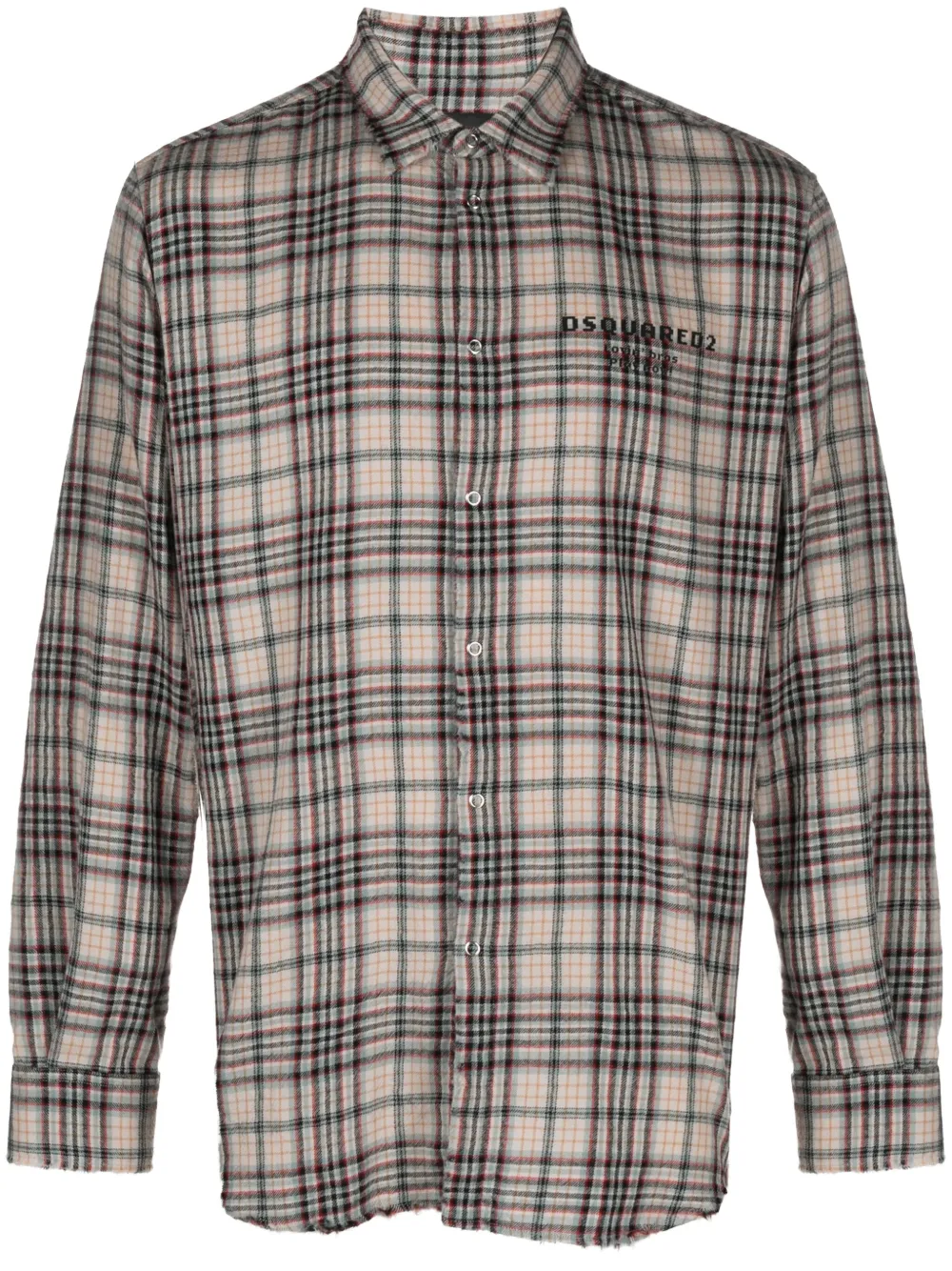 Dsquared2 Logo-embroidered Plaid-check Virgin Wool Shirt In Brown